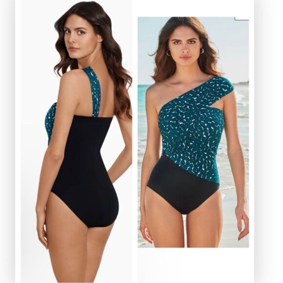 Magicsuit Shadow Dot Colorblock Goddess One Piece Swimsuit Size 12 NWT $179 - Picture 1 of 7
